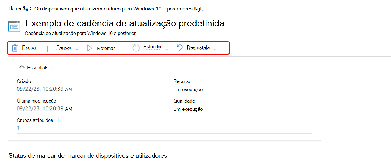 Ações disponíveis.
