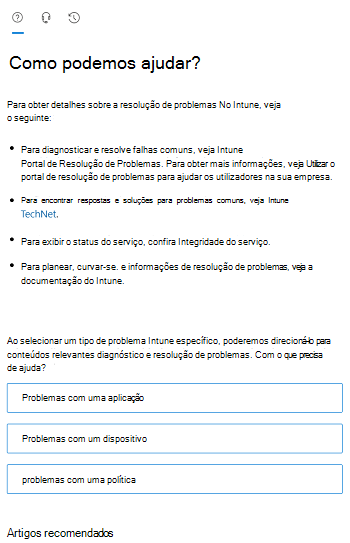 Captura de ecrã que mostra as opções de cenário no centro de administração do Intune.