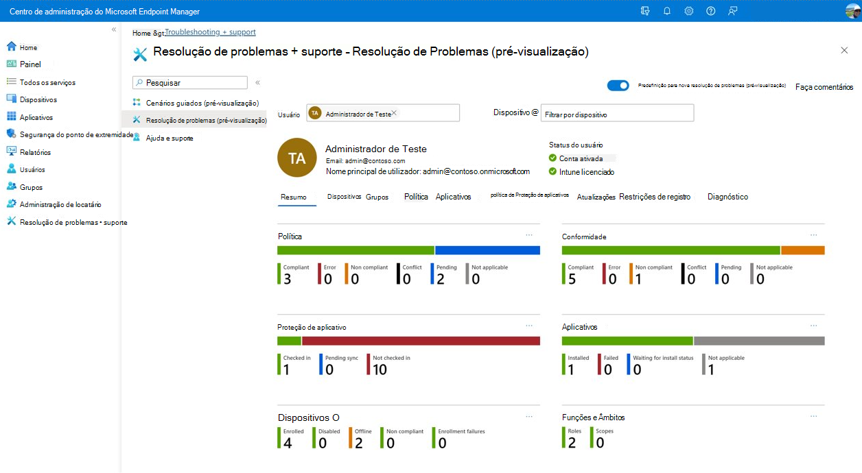 Resolução de problemas do Intune dashboard