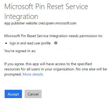 Aceitar a solicitação pin reset server para permissões
