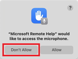 Um exemplo da solicitação de permissão do microfone realçando a opção Não Permitir