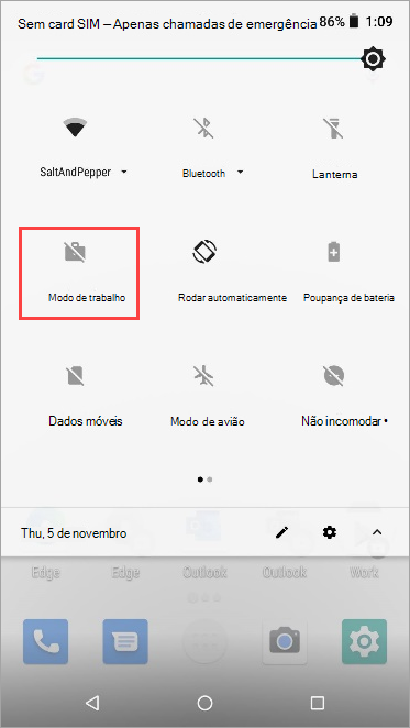 Captura de tela do ícone do modo de trabalho inativo nas configurações rápidas do Nexus 5X.