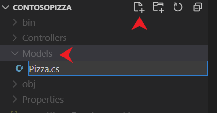 Screenshot of adding a new file to the Models folder in Visual Studio Code.