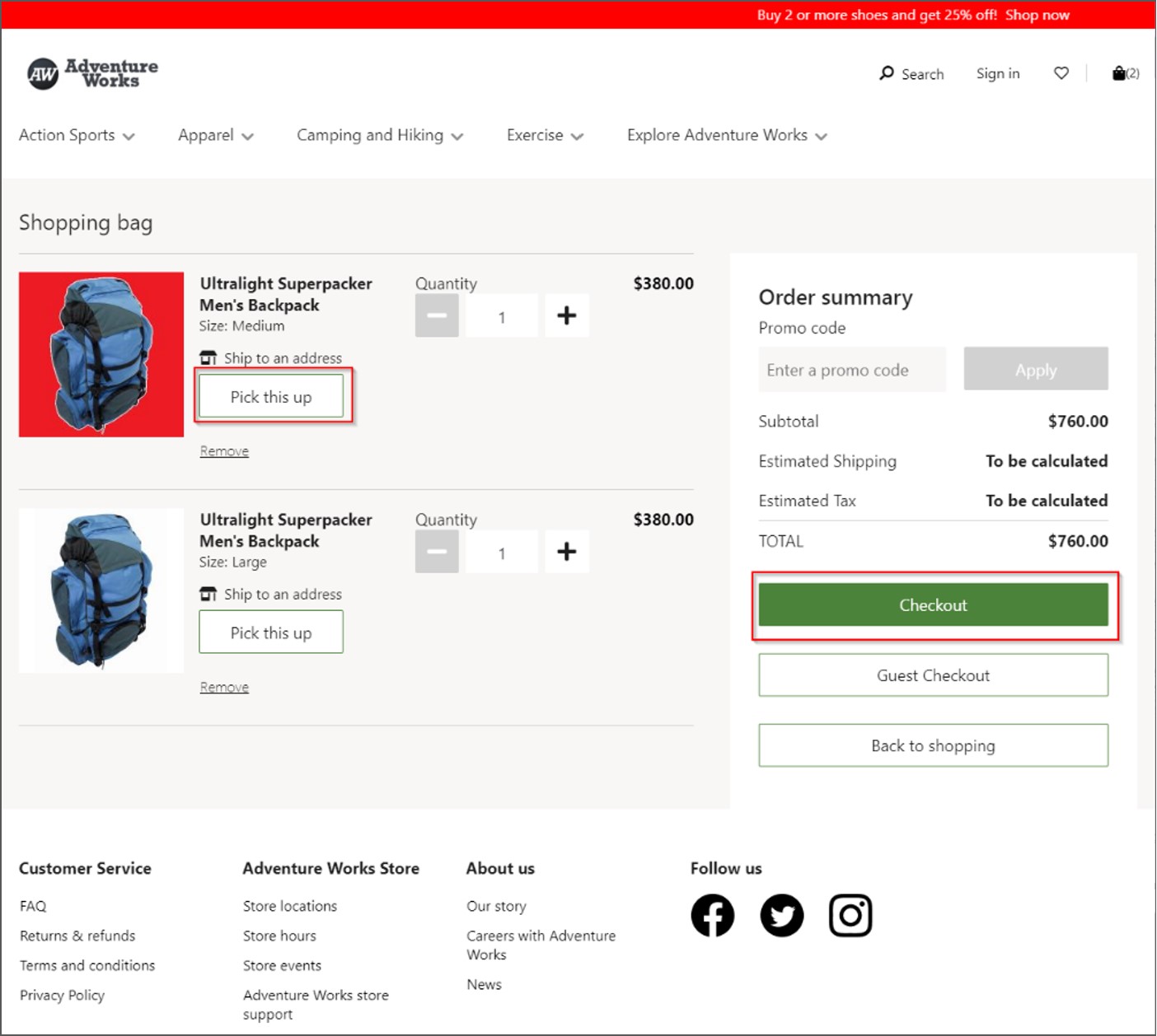Captura de tela da ação Finalizar compra no Dynamics 365 Commerce.