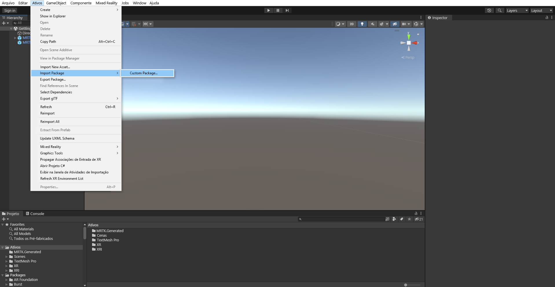 Screenshot that shows how to import a custom package.