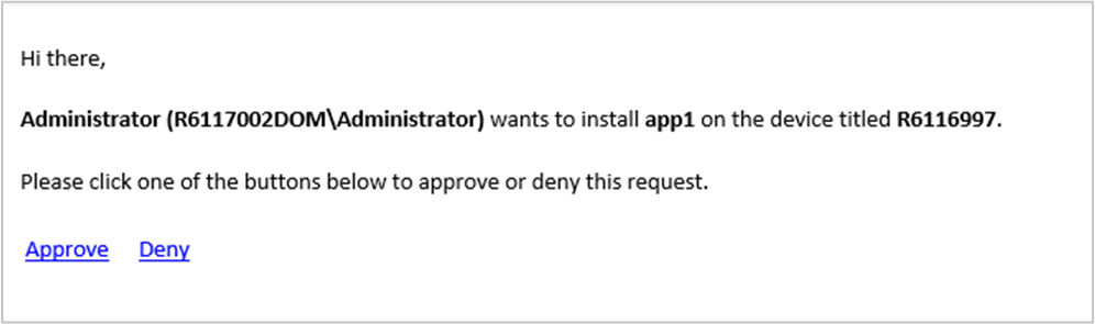 Exemplo de notificação por email para aprovação do aplicativo