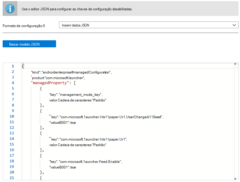 Configuração Designer – dados JSON