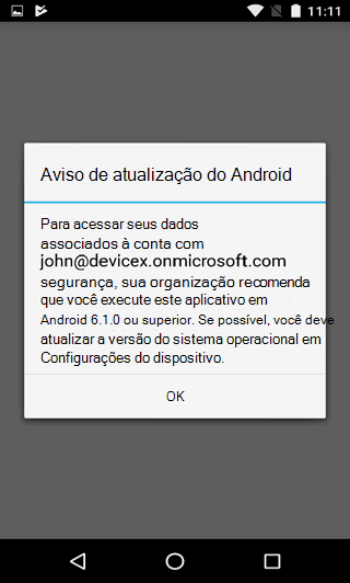 Imagem da caixa de diálogo aviso de atualização do Android