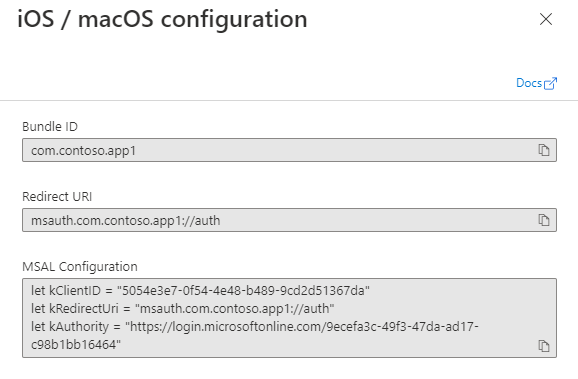 Examine o painel de configuração de registro de aplicativo.