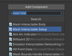 Uma captura de tela da caixa de diálogo Adicionar componente com a seleção do componente Configuração interactável de malha.