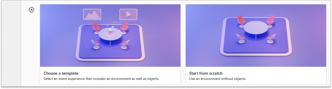 Captura de tela das opções de espaço de evento: modelo ou início do zero na Malha na Web.