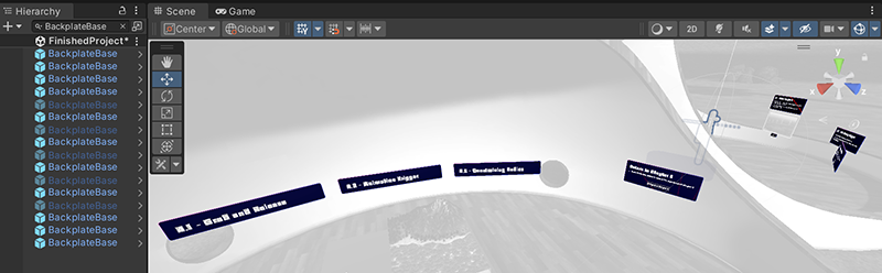 Captura de tela das várias instâncias do pré-fabricado BackplateBase no tutorial Malha 101.