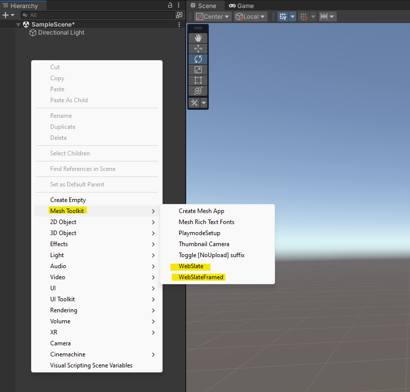Imagem da adição do kit de ferramentas mesh usando o menu de contexto.