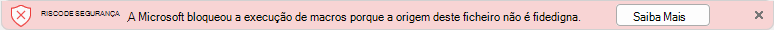 A screenshot of a security risk banner indicating that Microsoft blocked macros from running because the source of the file is untrusted.