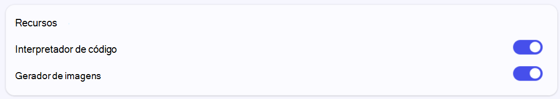 Captura de ecrã da secção Capacidades no Agent Builder no Microsoft 365 Copilot