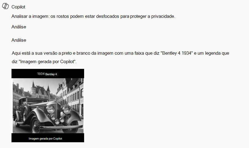 Imagem a preto e branco de um carro Bentley 4 de 1934, modificado por Copilot.