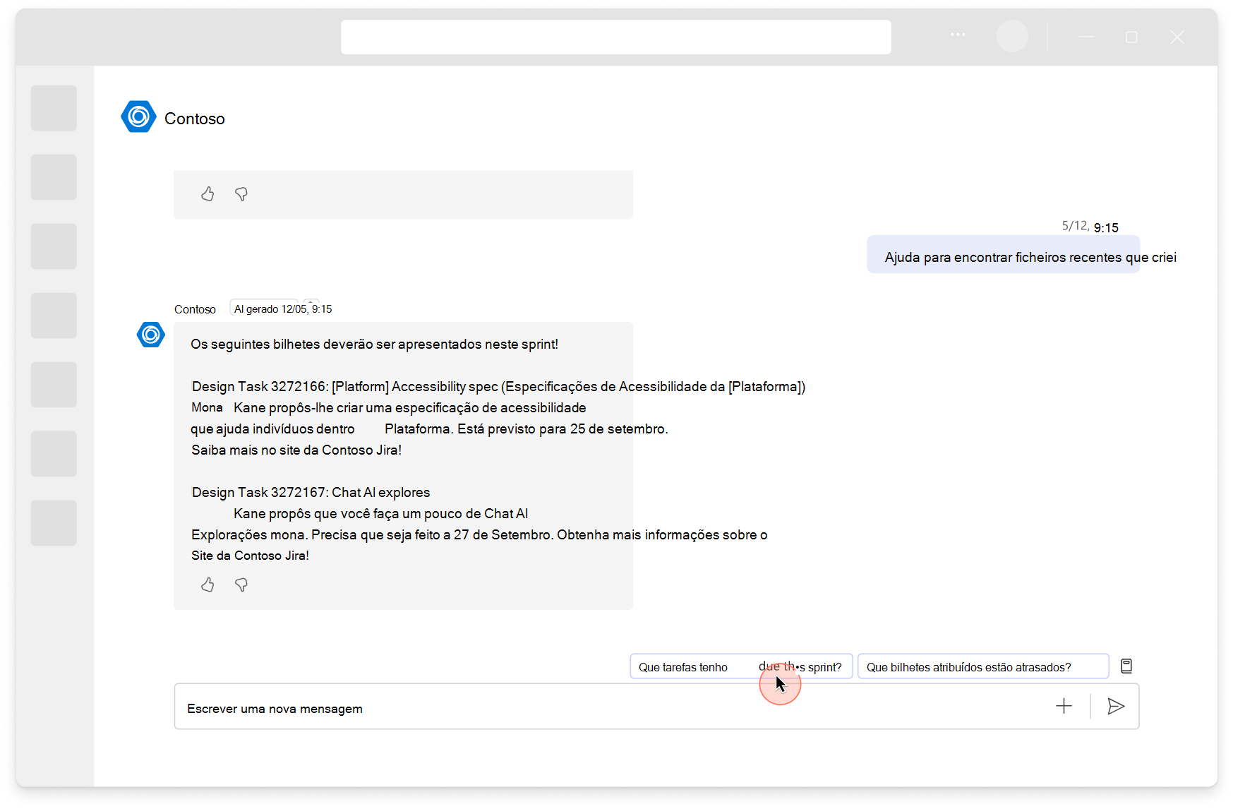 Uma captura de ecrã do Pedido sugerido