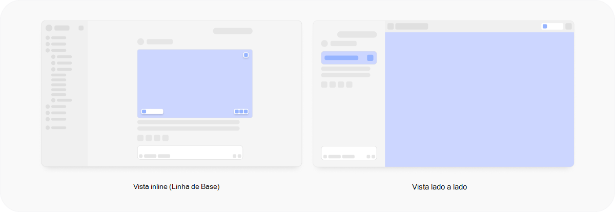 Uma imagem a comparar o modo inline com o modo lado a lado no chat do Copilot