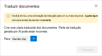 Captura de tela mostrando a mensagem para aguardar alguns minutos e tentar novamente.