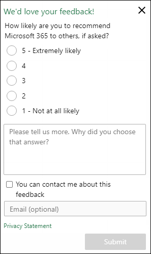 Captura de ecrã: Exemplo de pedido de feedback no produto