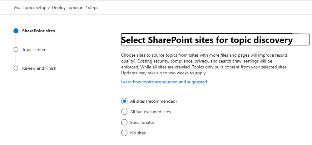 Captura de tela da página de configuração do SharePoint.