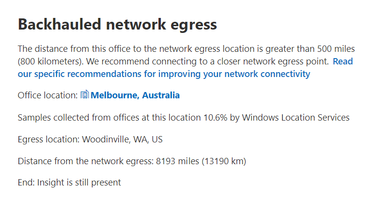 Captura de ecrã a mostrar as informações sobre a saída de rede em backhauled.