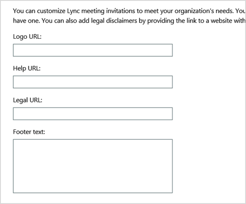 Exemplo da exibição de convites de reunião personalizados no Centro de administração do Skype for Business Online.
