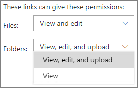 Captura de tela das configurações de permissões de link de qualquer pessoa no nível da organização do SharePoint.