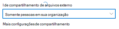Captura de tela das configurações de compartilhamento de nível de site do Microsoft Office SharePoint Online definidas como Somente pessoas em sua organização.