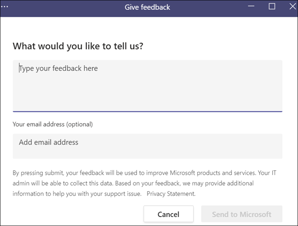 Captura de ecrã: Exemplo de feedback no produto do Teams