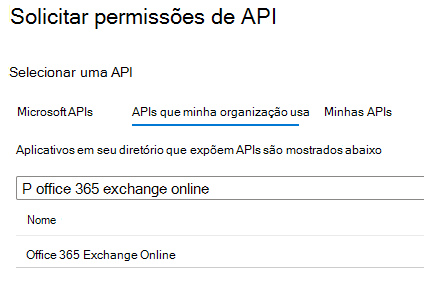Captura de tela de 'Selecionar uma API' em 'Solicitar permissões de API'.