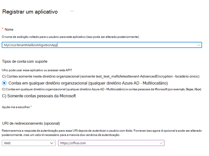 Captura de tela do formulário 'Registrar um aplicativo'.