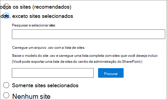 Captura de tela da interface do usuário de fontes de tópico do SharePoint.