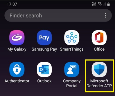 O ícone Microsoft Defender ATP listado no painel Pesquisa
