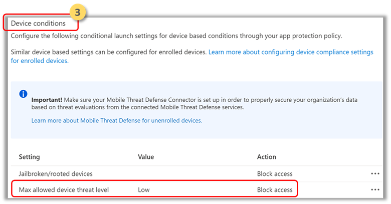O painel condições do dispositivo no portal Microsoft Defender