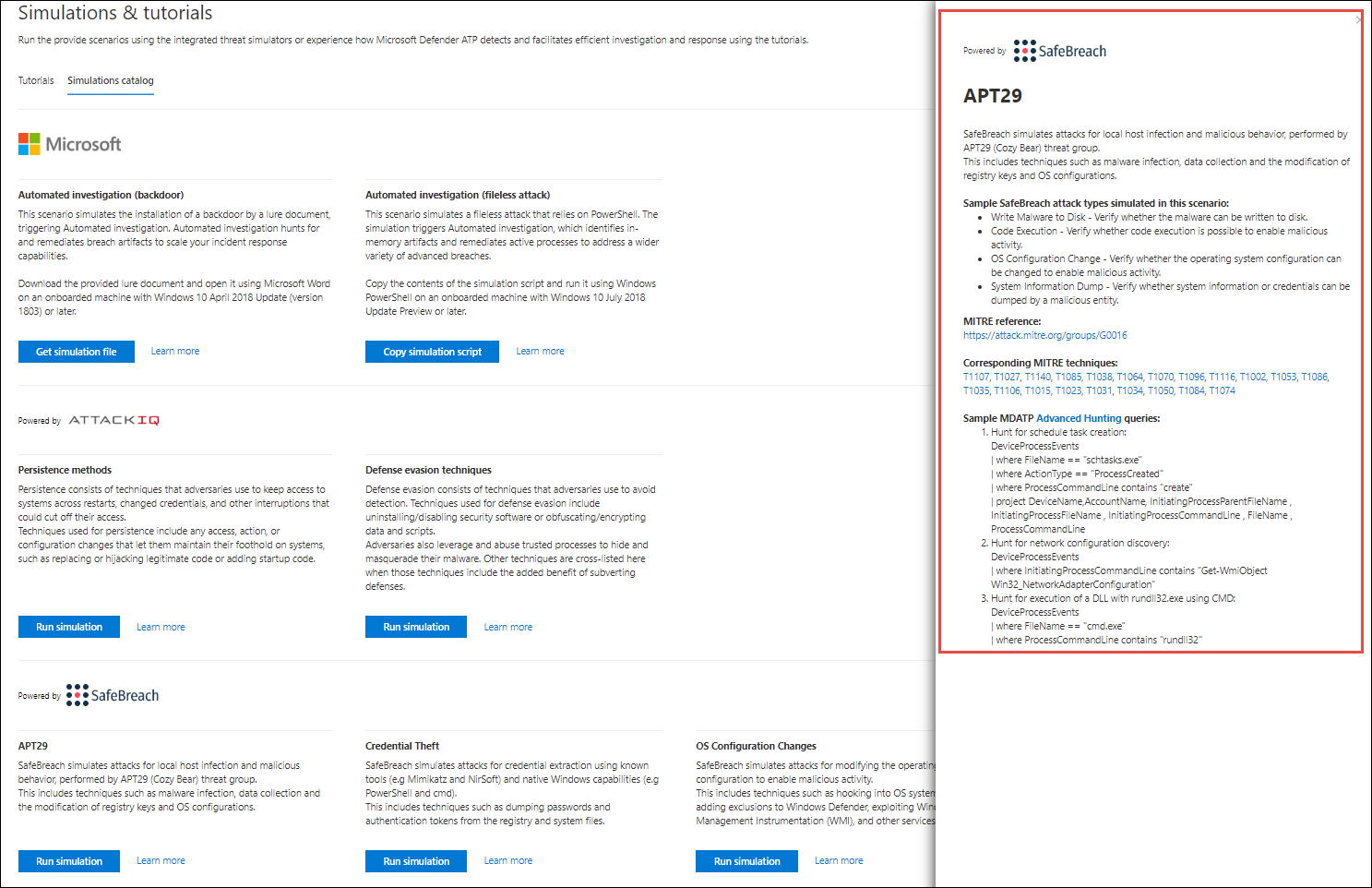 Os detalhes da descrição da simulação do APT29