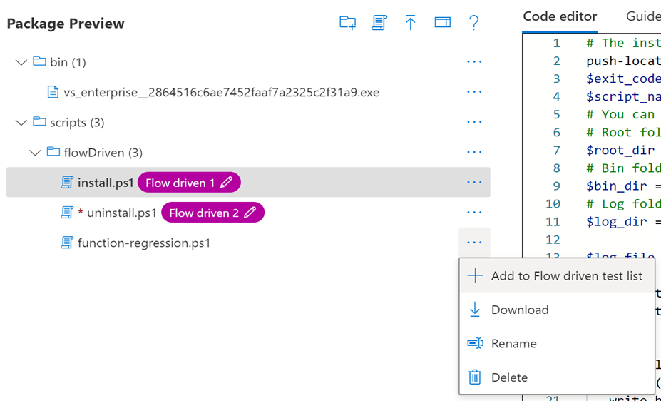 Captura de tela mostra a configuração de scripts de pacote