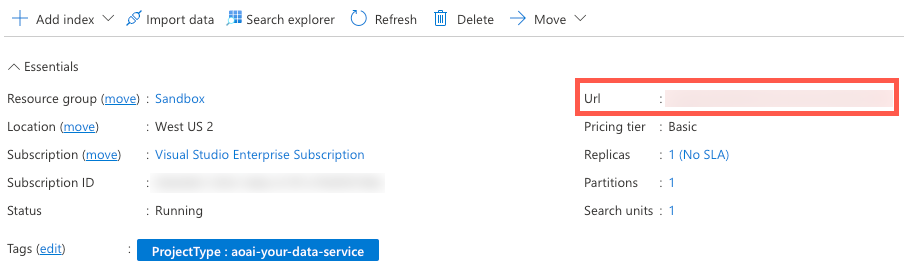 URL de Pesquisa de IA do Azure OpenAI Studio