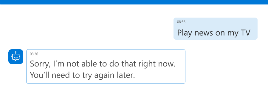 Captura de tela do agente dizendo ao usuário que não pode fazer o que foi solicitado.