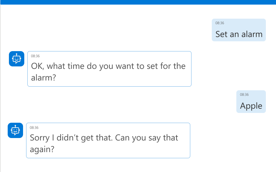 Captura de tela do usuário dizendo ao agente para configurar o alarme para 'apple'.