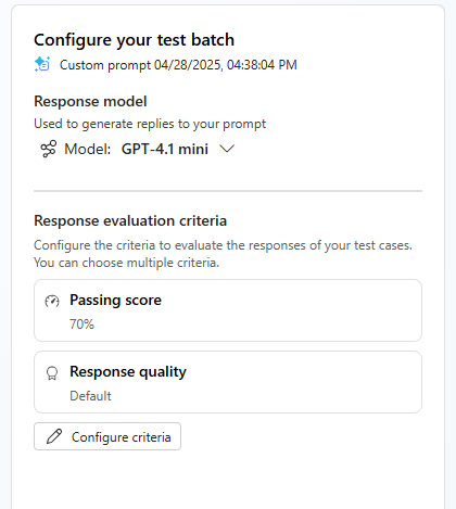 Captura de tela da configuração de critérios de avaliação.