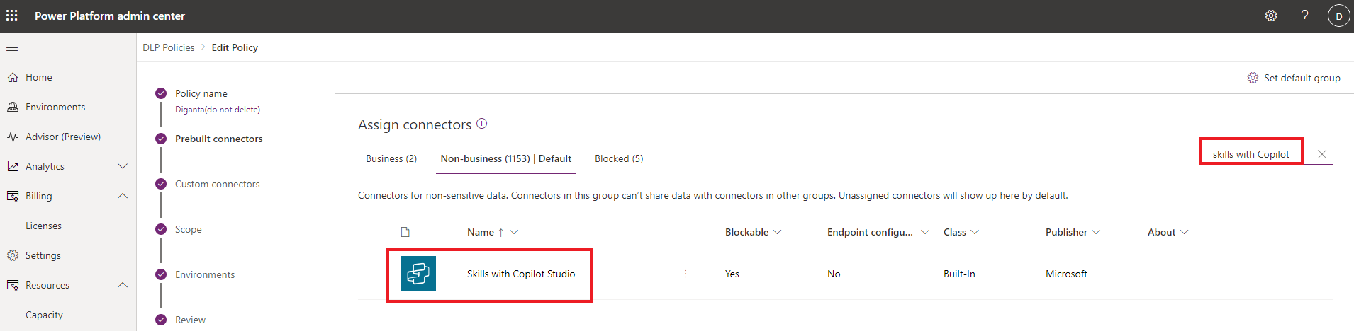 Captura de tela do centro de administração do Power Platform mostrando o menu contextual de um conector disponível no ícone de mais do menu.