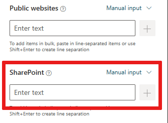 Captura de tela que mostra o campo SharePoint no painel Fonte de dados.