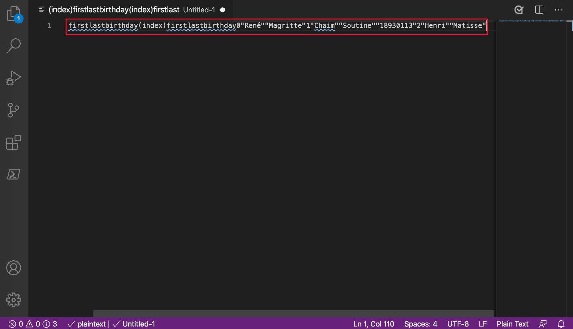 saída da API do console de tabela do Microsoft Edge 85 ou anterior colada em Visual Studio Code