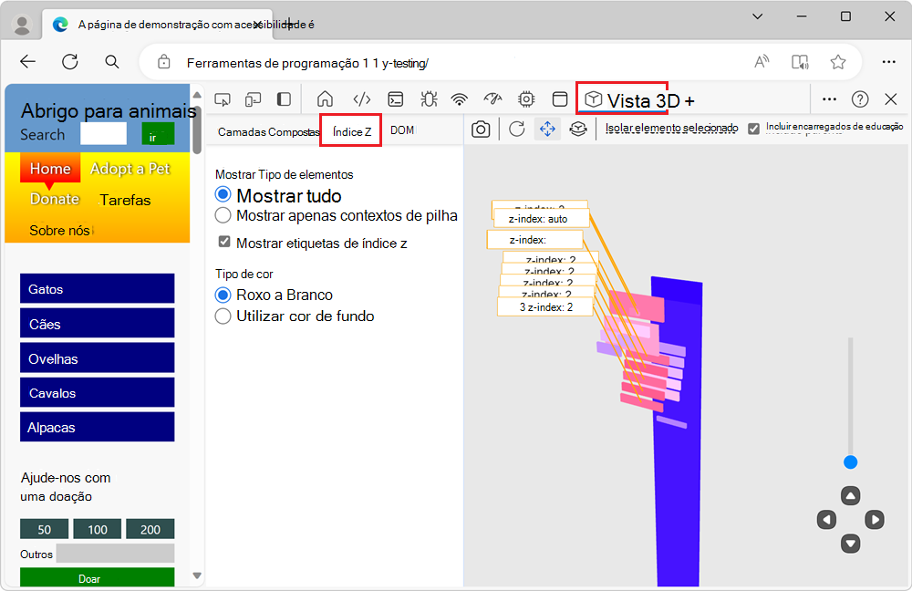 O separador Índice Z