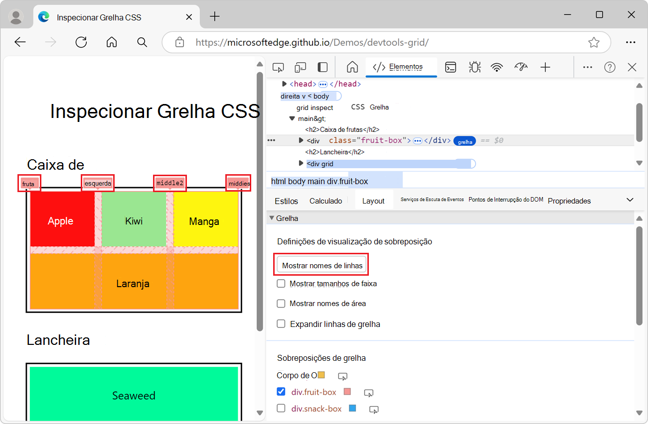 Mostrar nomes de linhas