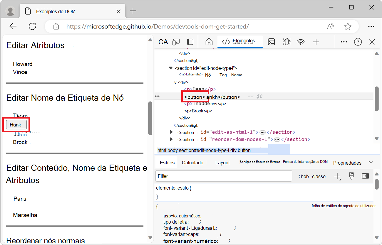 Alterar o tipo de nó para botão