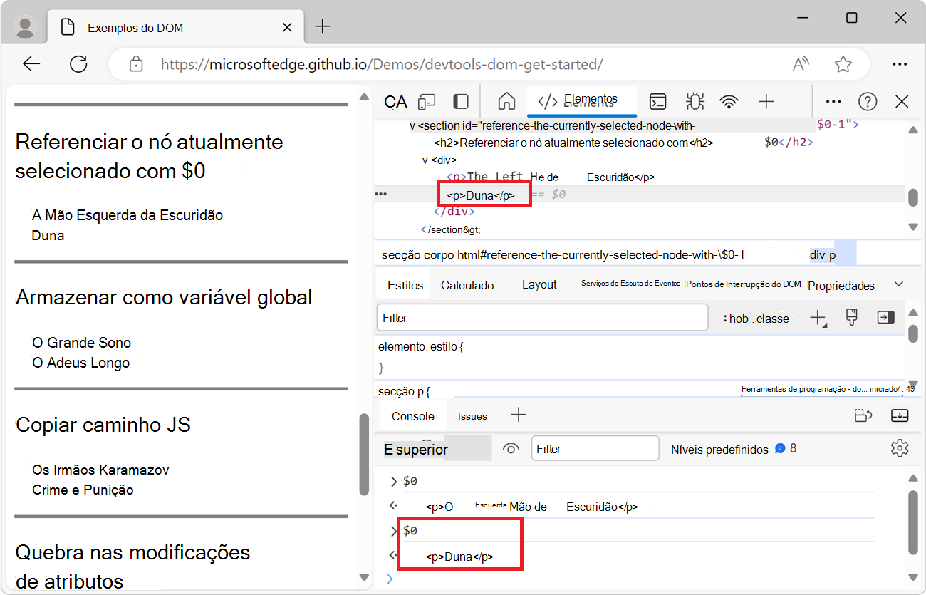 O resultado da segunda expressão $0 na Consola