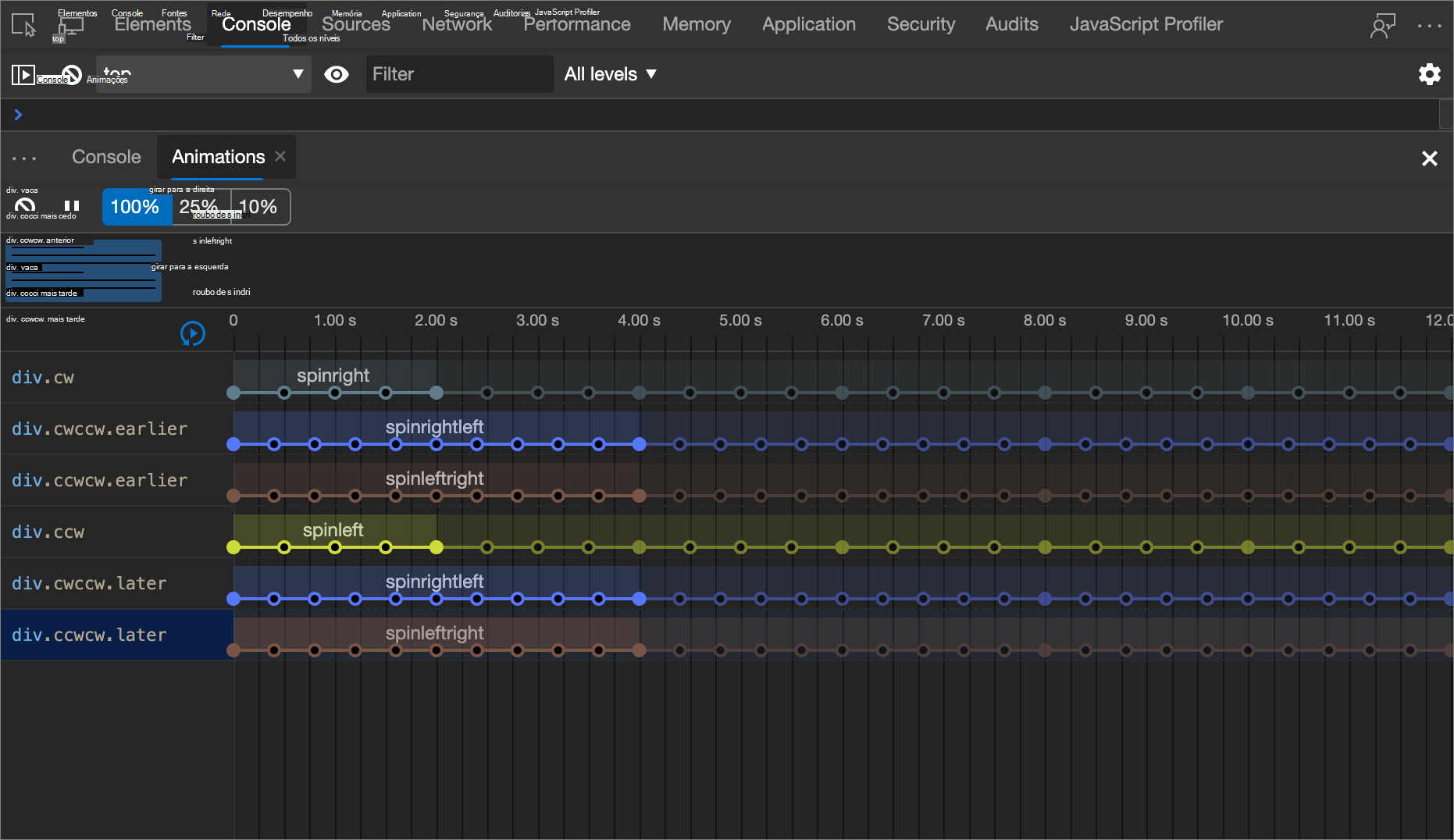 Animações codificadas por cores