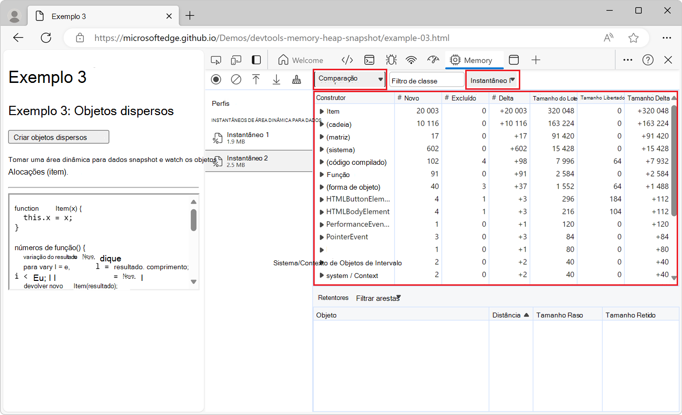 Vista de comparação